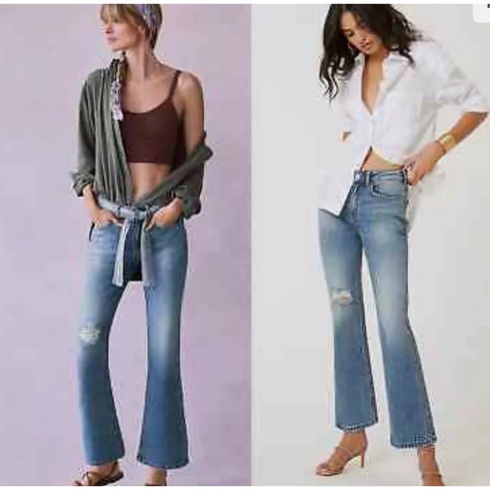 Anthropologie Pilcro YaYa Kick Flare Jeans Size 27 Medium Wash Distressed